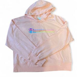 Champion Women's Hoodie Peach Size Medium Cursive Logo